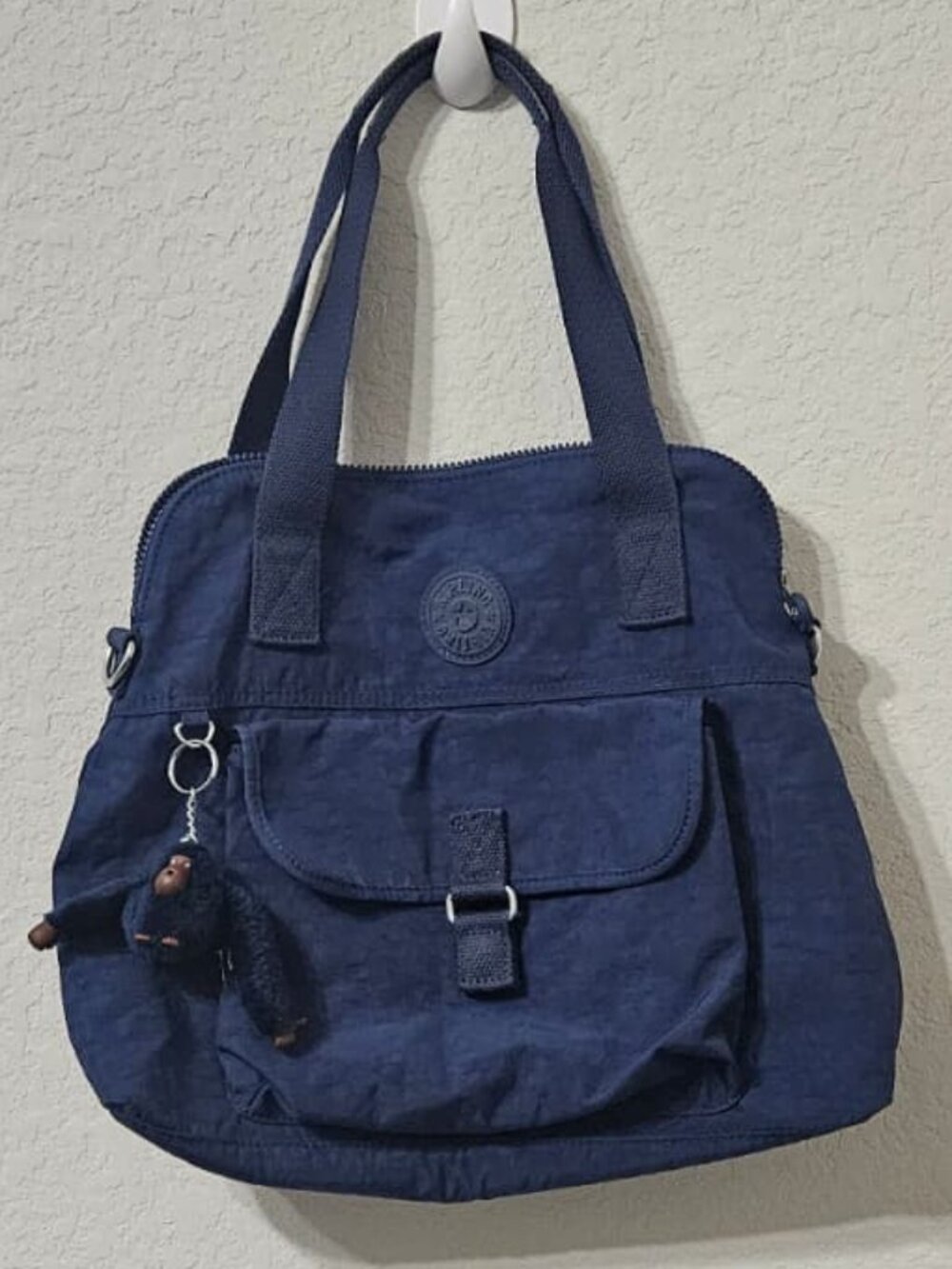 Kipling Pahneiro Navy Blue Nylon Tote Shoulder Bag  Monkey Keychain. No strap